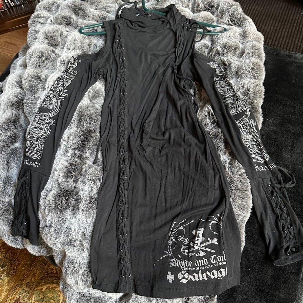 Salvage Women's Lace Up Dress Black Long Sleeve.   Size Small
